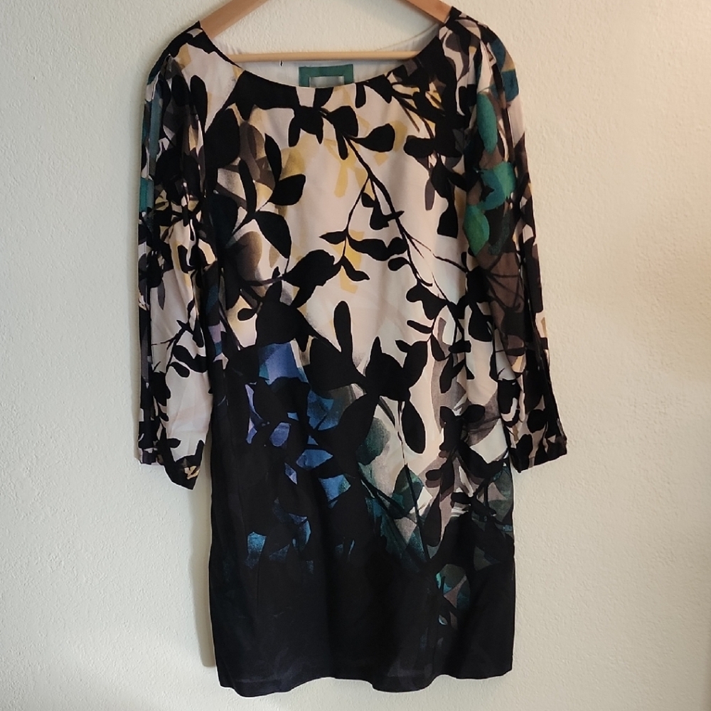 Maeve Black and Multicolor Leaf Print Dress